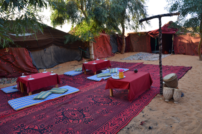 Desert camp in Erg Chebbi, Sahara first thing in the morning