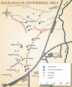 Map of the geysers of Haukadalur Iceland