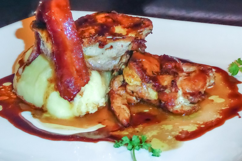 Pheasant main with bacon accompliment from the Apex off the wall restaurant in London