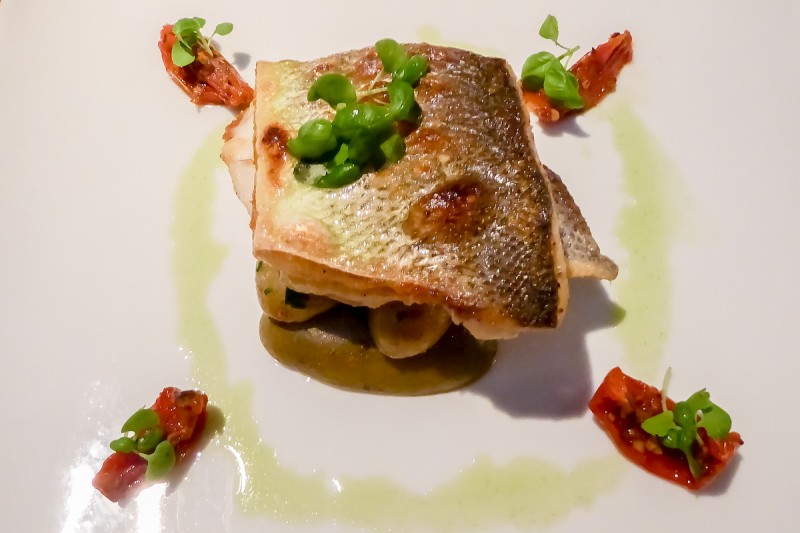 Sea bass main meal served at the Apex off the wall restaurant in London