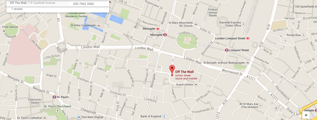 Map of where to find the Apex London Wall hotel and Off the Wall restaurant