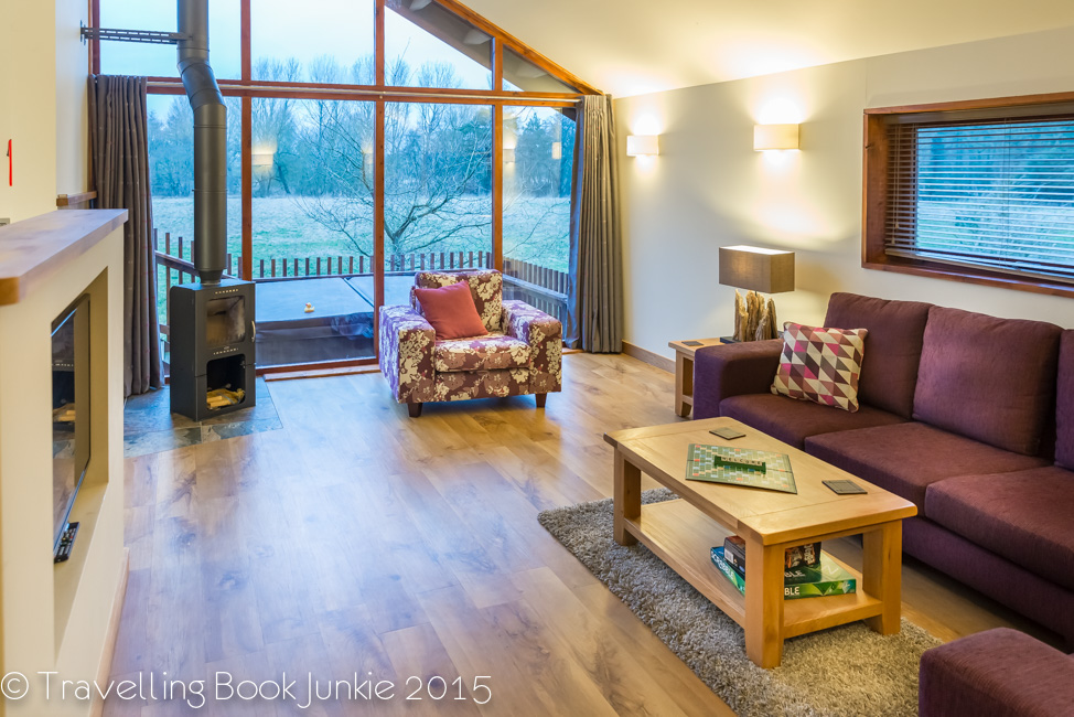 The big window of the log cabin at thorpe forest forest holidays thetford forest UK