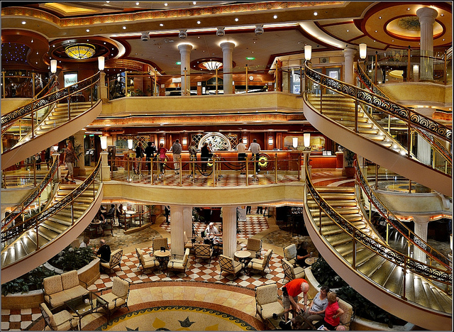 cruise ship, cruising, luxury travel, unique travel, atrium, lobby, travelling book junkie, cruise holidays,