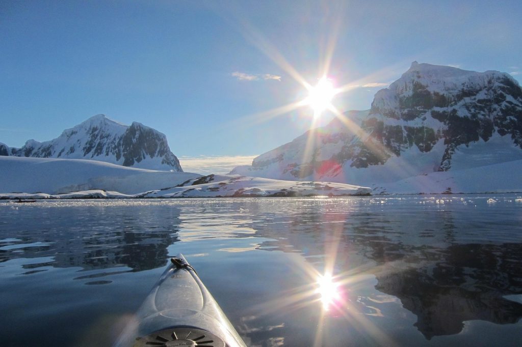 Midnight kayaking, Antarctica, adventure travel, ice, watersports