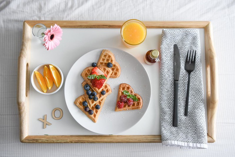 Breakfast in bed can be done at any time of year, but is a must on Valentine's Day