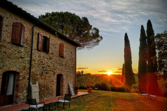 The sunset over the Chianti hills in Tuscany Italy