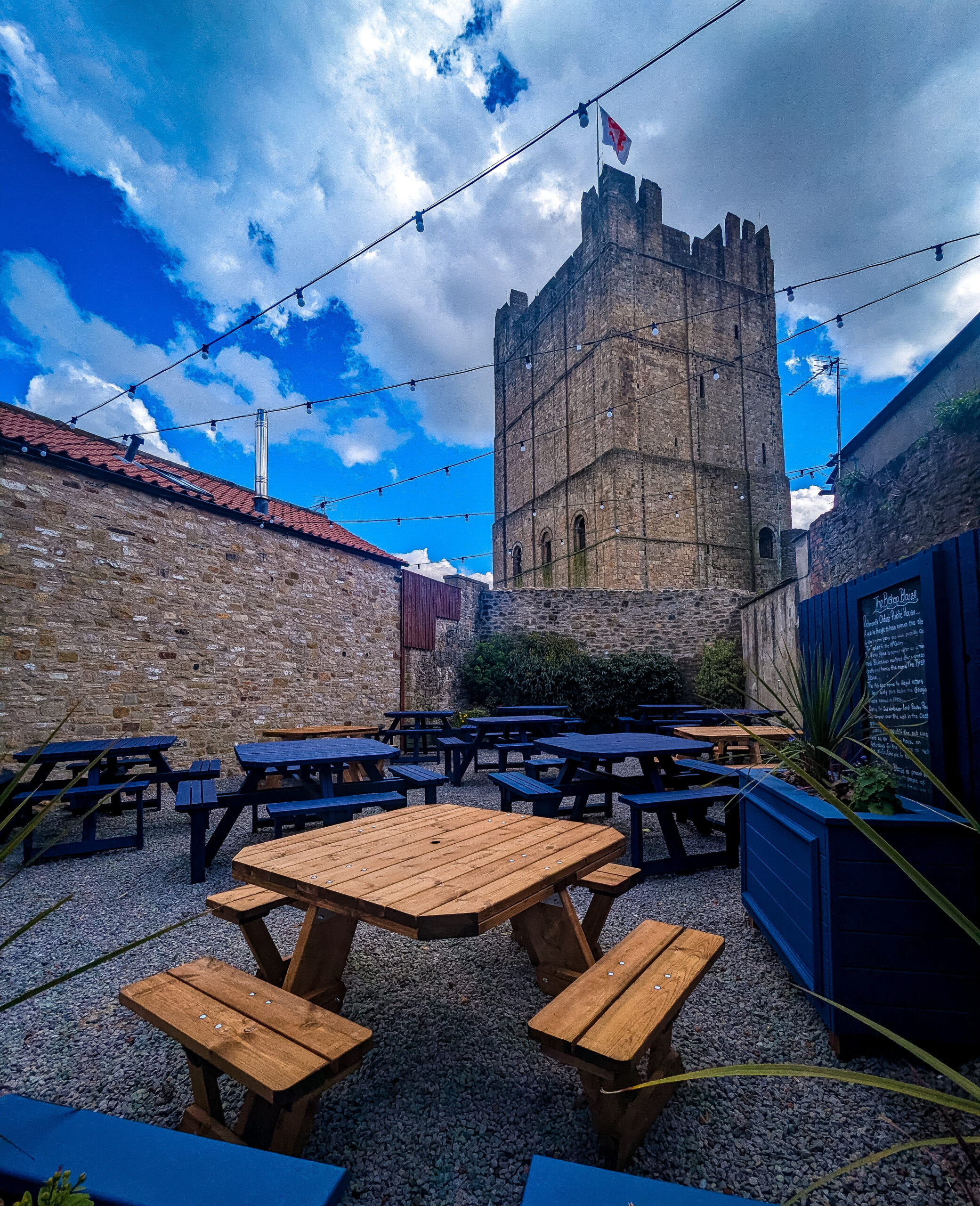 The Beer Garden of the Bishops Blaize looks out over the castle